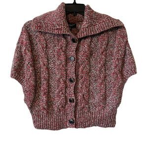 American Eagle Outfitters Women's Sz M High Cowl Button Up Sweater‎ Red Gray